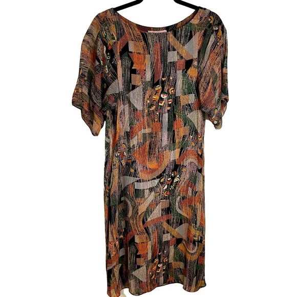 Stephen Burrows Vintage Multicolor Chiffon Shift Dress Short Sleeve Rare 70s, 8 - Picture 5 of 17